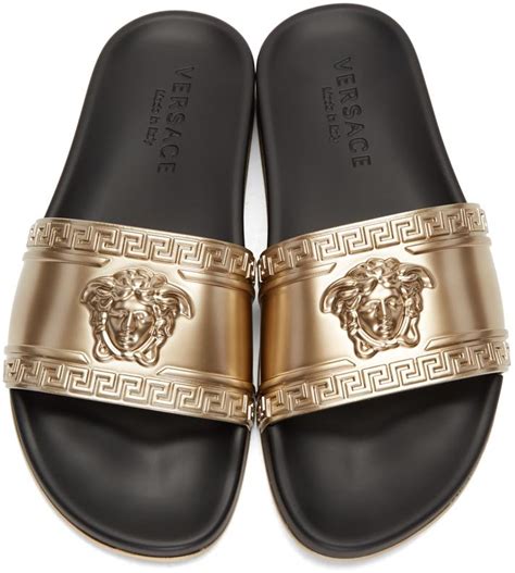 fake gold versace slides|versace gold chain sandals.